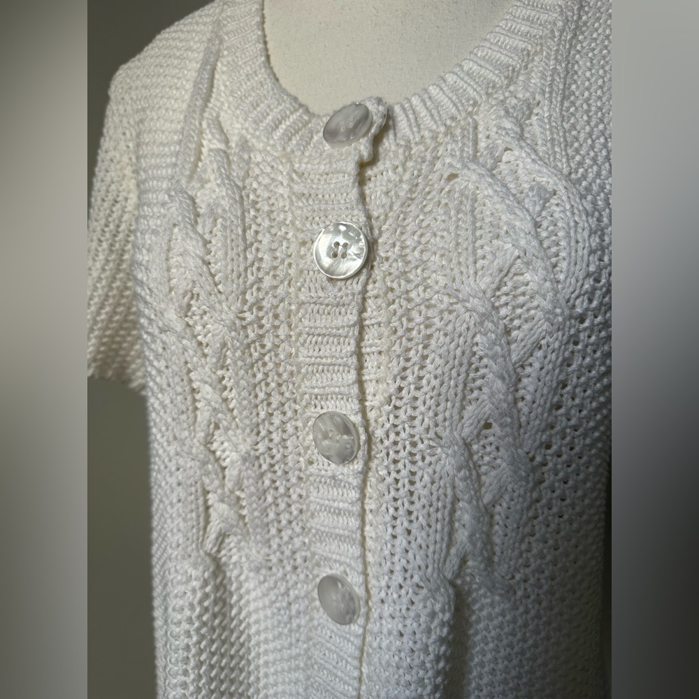 JESSICA White Y2K Knit Cottage Coquette Short Sleeve Cardigan Size M - Picture 5 of 7